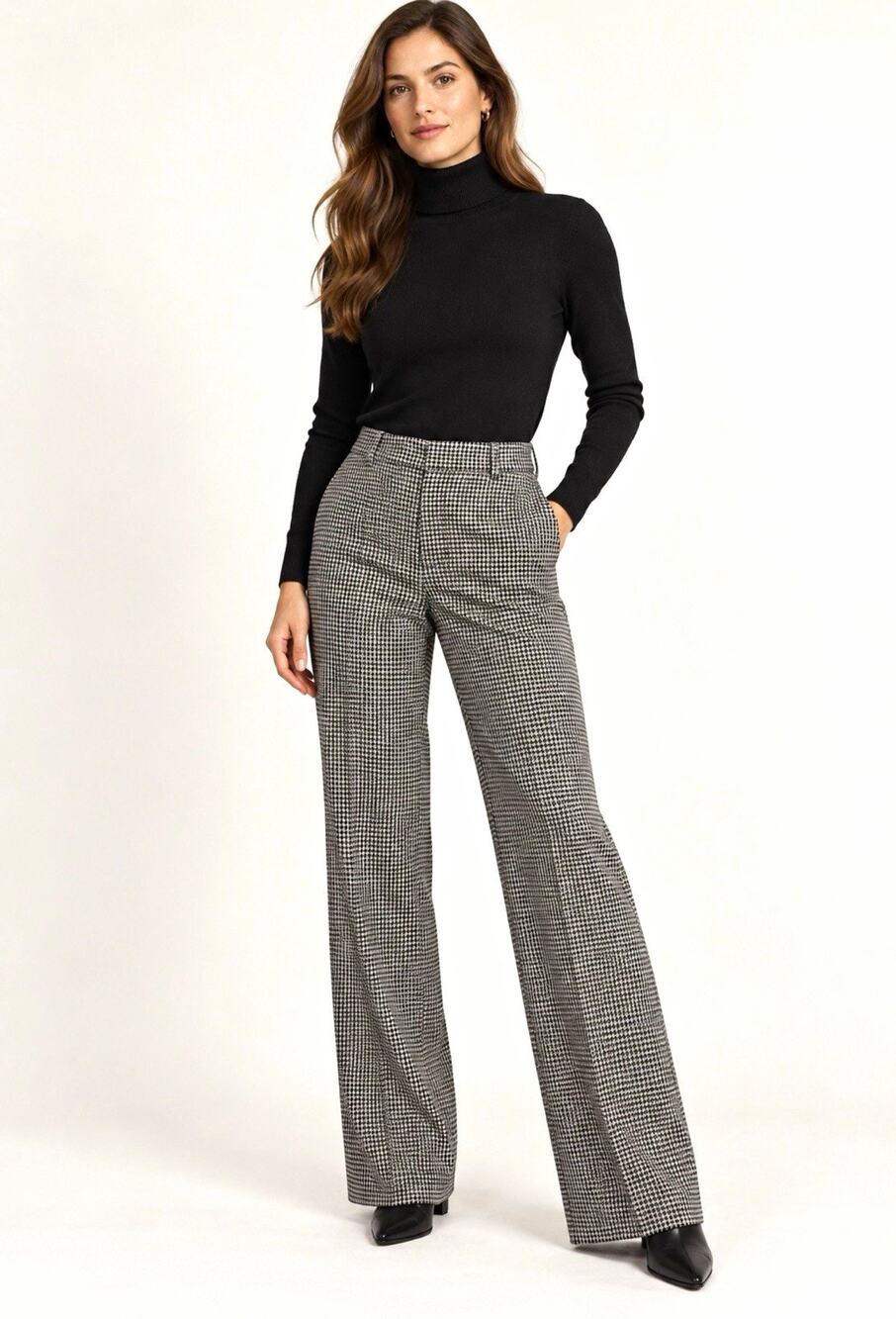 Ralph Lauren Women’s Size 10 Houndstooth Wide Leg Dress Pants Wool Ivory Trouse